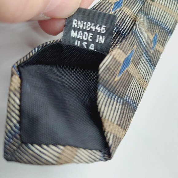 Magic Johnson 100% Silk Men's Neck Tie 3.5" W x 57" L Brown Blue Geometric - Picture 7 of 8